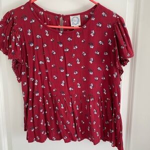 Blue Rain Burgundy Floral Blouse